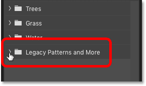 باز کردن پوشه Legacy Patterns and More در پانل الگوهای فتوشاپ