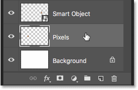 انتخاب لایه Pixels در پانل لایه ها برای بزرگنمایی تصویر