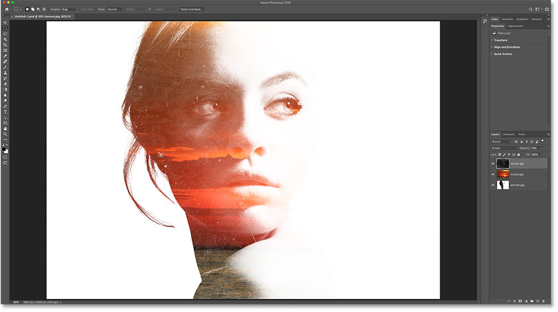 نتیجه پس از تغییر حالت ترکیب لایه غروب خورشید به Screen در فتوشاپ