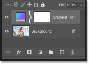 فتوشاپ شیب رنگ را به عنوان یک لایه Gradient fill بالای لایه Background اضافه کرد