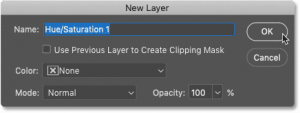 در هنگام افزودن لایه های تنظیم گر از نوار منوی Photoshop ، کادر محاوره ای New Layer باز می شود